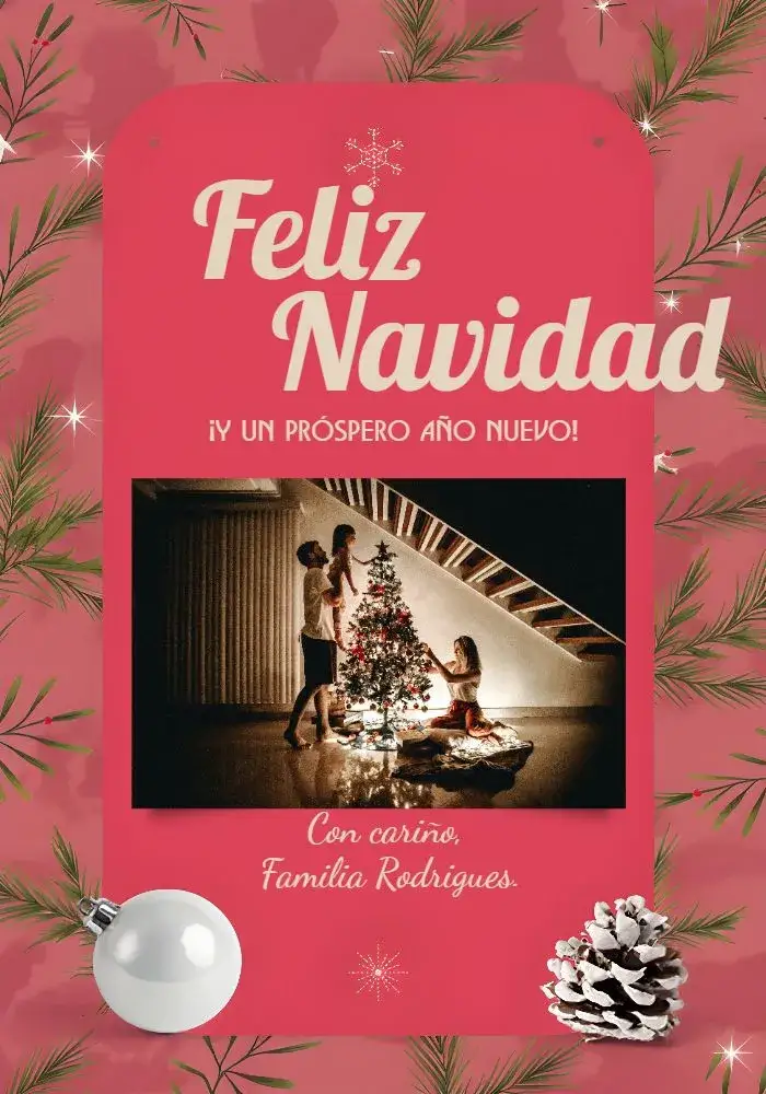 Invitación Tarjeta De Navidad Con Foto Estrella – tema Fechas Conmemorativas rojo y dorado, nieve y estrellas, festivo y alegre, moderno, colorido, clásico