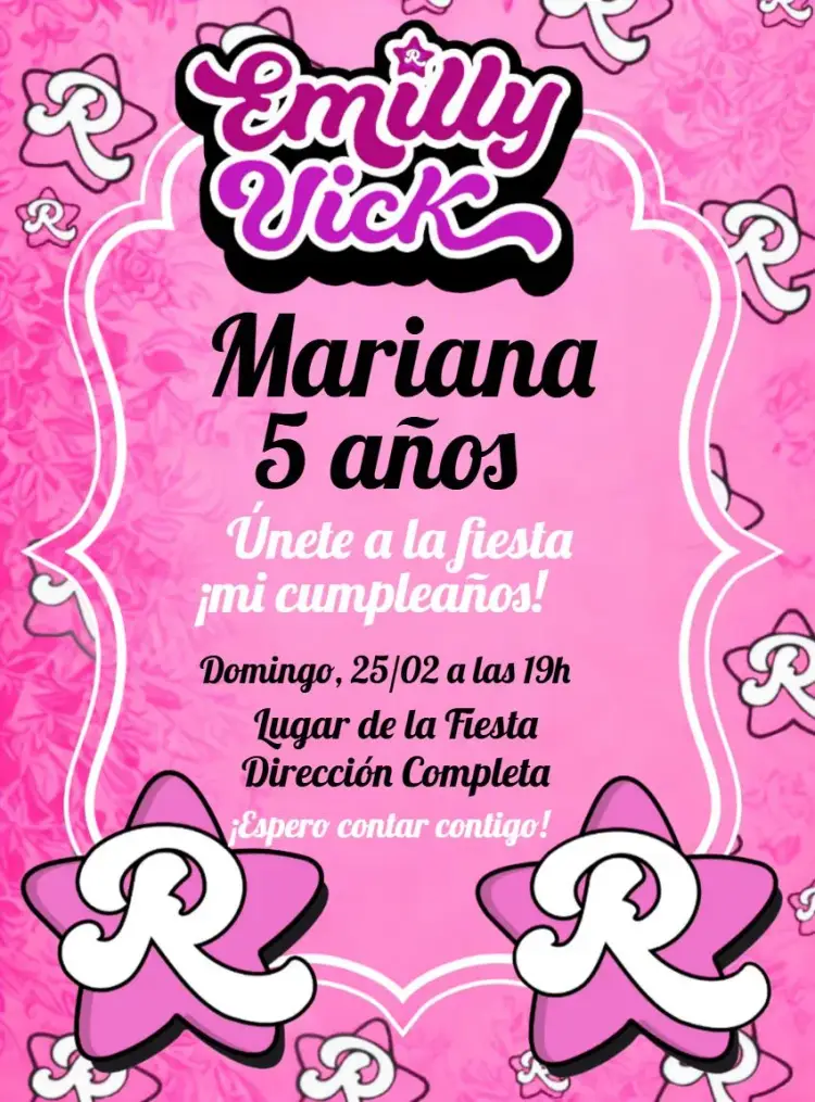 Invitación Emilly Vick Youtuber editable y personalizable