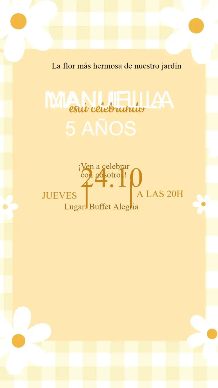 Invitación Invitación Cumpleaños Margaritas – tema Cumpleaños Infantil floral, colorido, divertido, infantil, suave, alegre