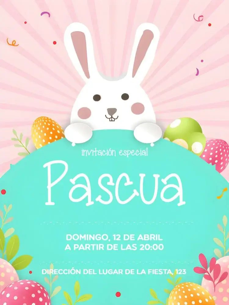 Invitación Celebración de Pascua – tema Fechas Conmemorativas marrón y blanco, conejo, huevos de Pascua, chocolate, celebración alegre, estilo minimalista