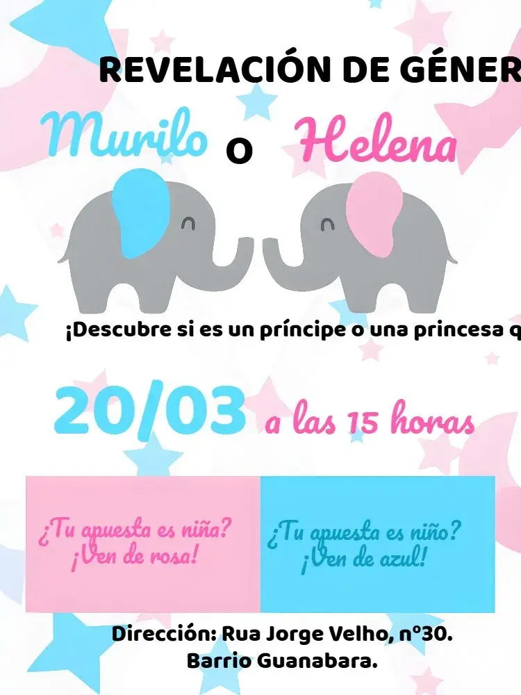 Invitación Baby Shower Revelación Elefantitos Elefante