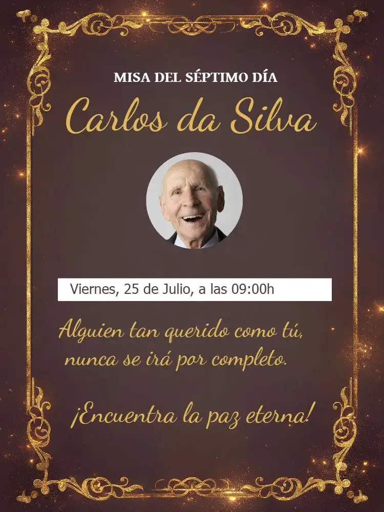 Invitación Para Misa De Séptimo Día Con Foto Santito – tema Fechas Conmemorativas azul, sereno, minimalista, clásico, elegante, sutil