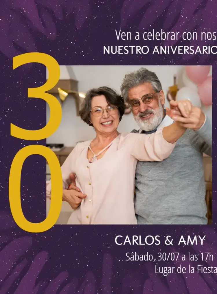 Invitación De Boda 30 Años Morado Dorado