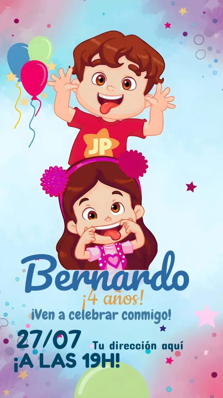 Invitación Maria Clara y Jp Menino – tema Fechas Conmemorativas colorido, infantil, moderno, divertido, youtuber, temático