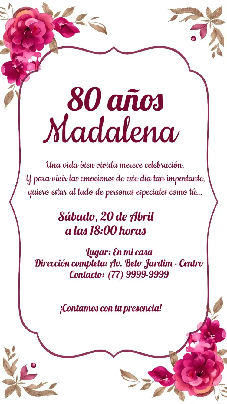Invitación 80 Años Floral Blanco