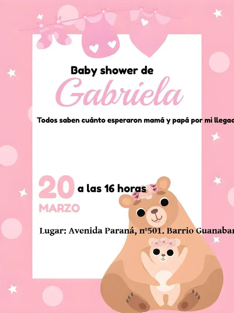 Invitación Baby Shower Osito Mamá y Cachorro Rosa – tema Baby Shower rosa y blanco, tierno, infantil, delicado, animales, moderno