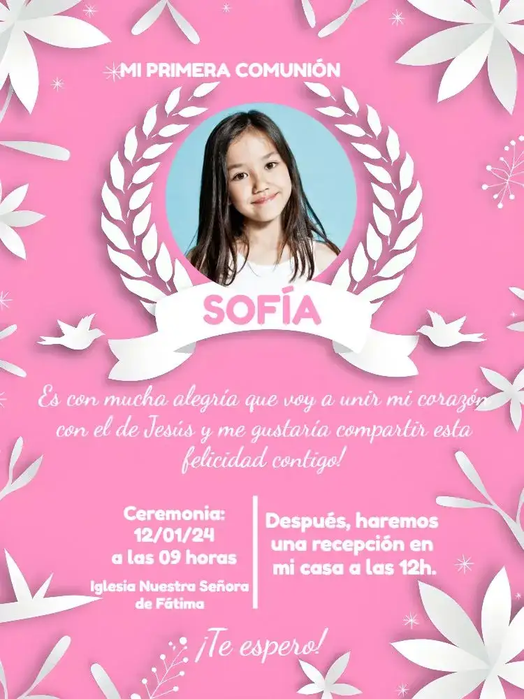 Primera Comunión Rosa Con Foto Eucaristía