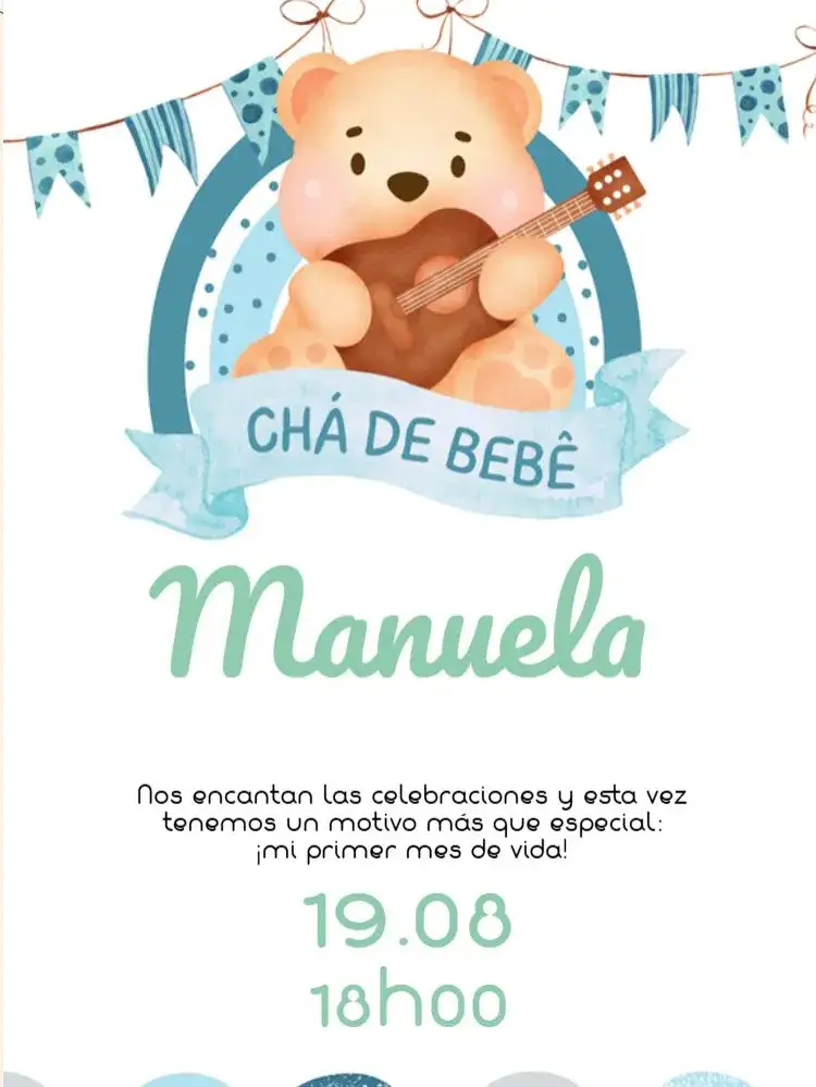 Invitación Baby Shower Osito Mesiversario – tema Baby Shower sutil, lindo, rosa, animalitos, festivo, colorido