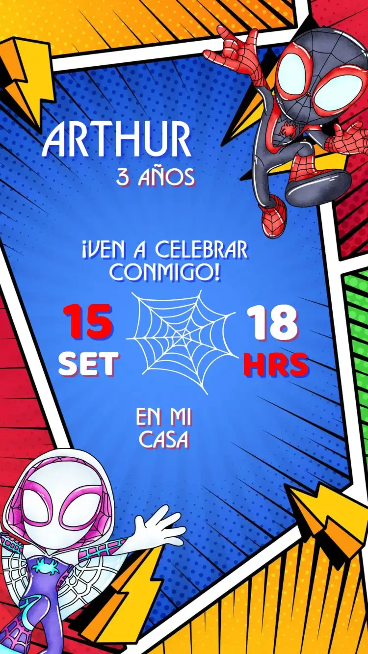 Invitación Cumpleaños Hombre Araña y sus amigos