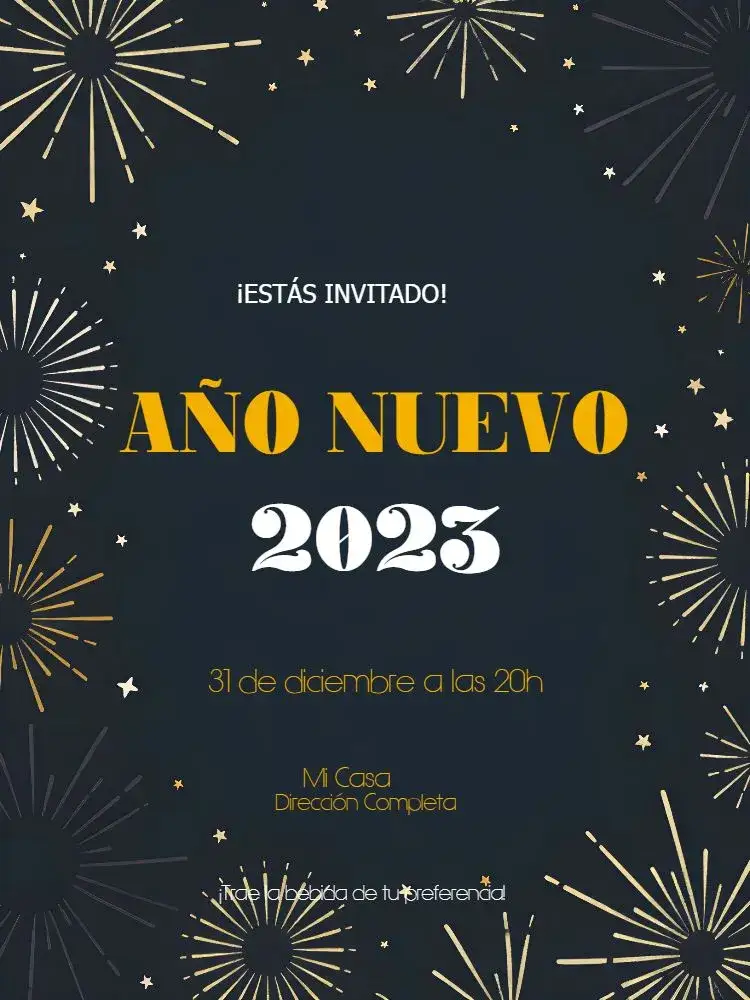 Invitación Para Fiesta De Año Nuevo Blanco – tema Fechas Conmemorativas blanco, dorado, azul, moderno, festivo, elegante
