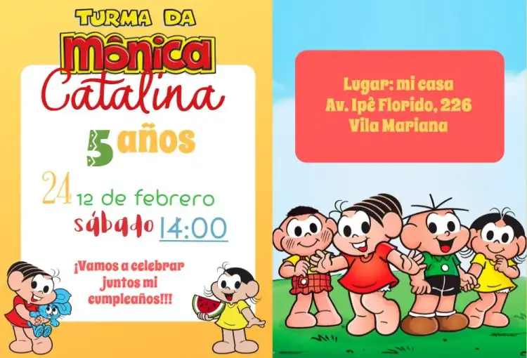 Invitación Turma Da Mónica Mónica – tema Cumpleaños Infantil colorido, infantil, desenho animado, vibrante, divertido, temático