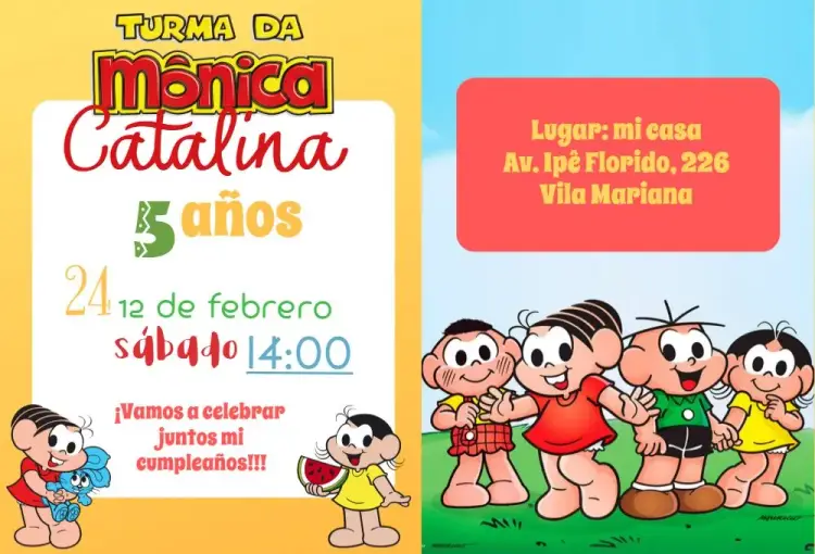 Invitación Turma Da Mónica Mónica editable y personalizable