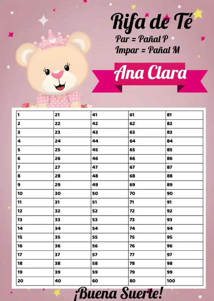 Invitación Té Rifa De Pañales Osita Princesa Nombres – tema Té Rifa rosa, blanco, negro, infantil, princesa, delicado
