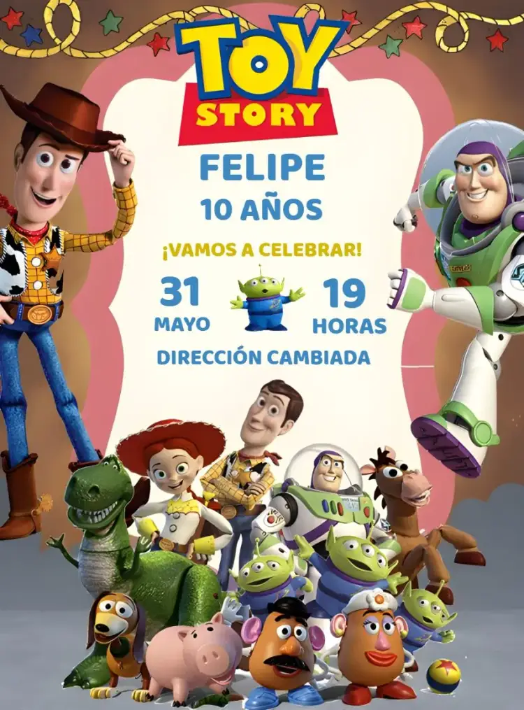Invitación Toy Story Dibujo – tema Más buscados colorido, divertido, lúdico, animado, temático