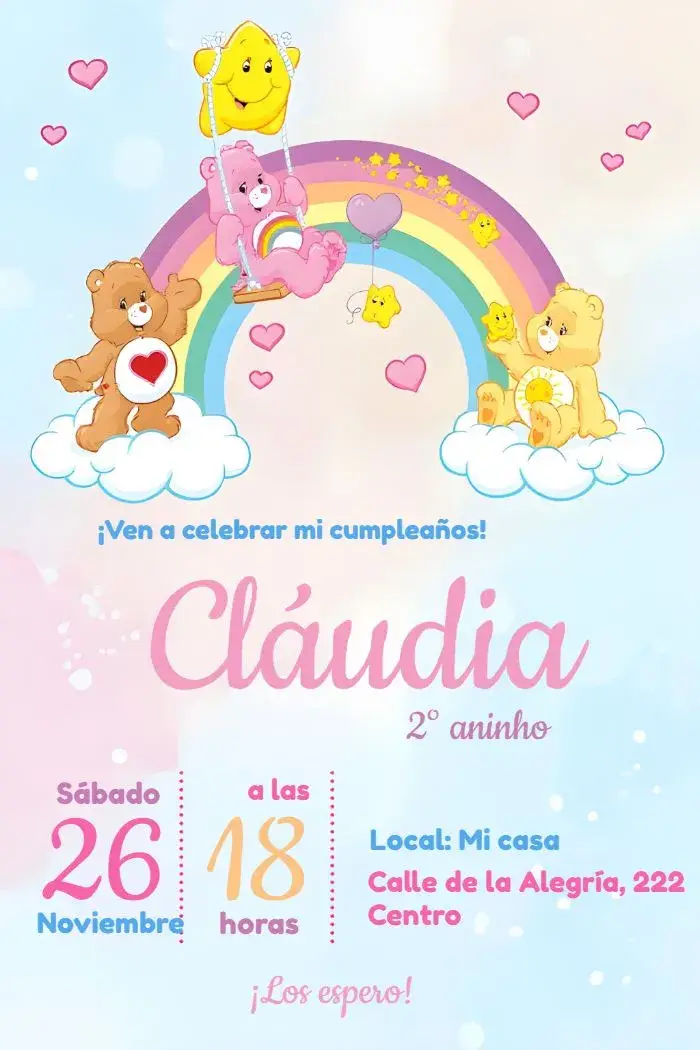 Invitación Osos Cariñosos Arcoíris