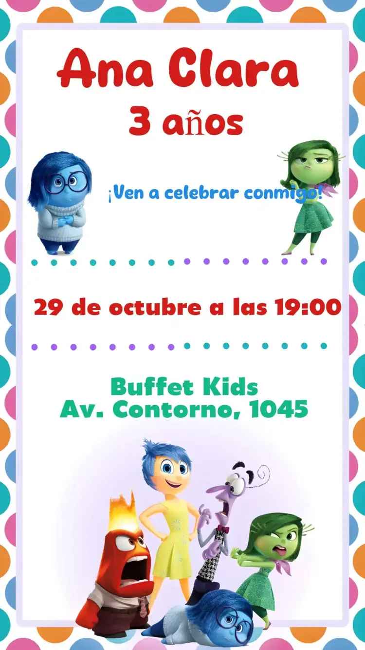 Invitación Divertida Mente – tema Cumpleaños Infantil colorido, lúdico, brincalhón, moderno, divertido, infantil