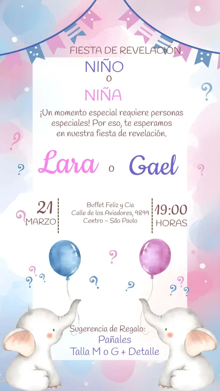 Invitación Baby Shower Elefantes Elefanta