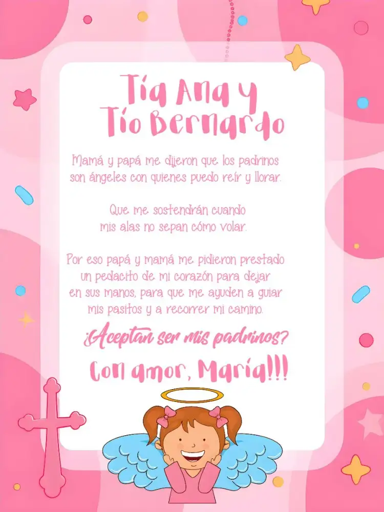 Invitación Padrinos De Bautismo Madrina – tema Bautismo beige, amarillo, marrón, religioso, delicado, infantil