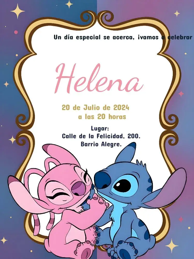 Invitación Stitch Y Angel Lilo