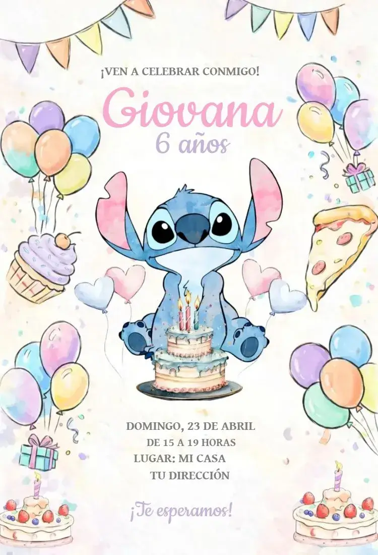 Invitación Stitch pizza