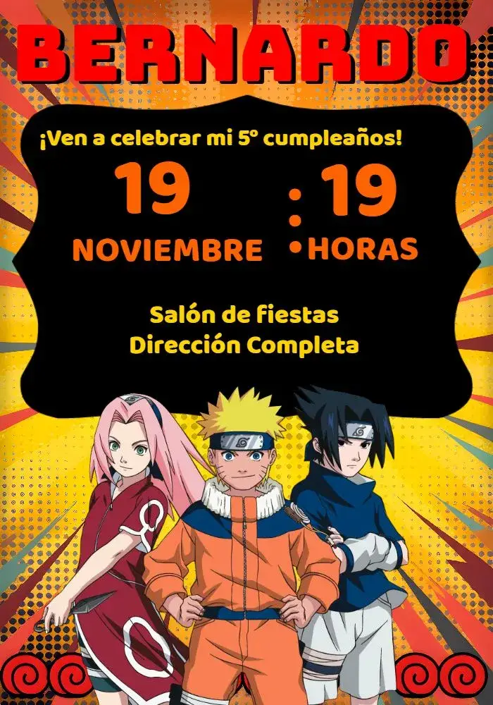 Invitación Naruto Y editable y personalizable