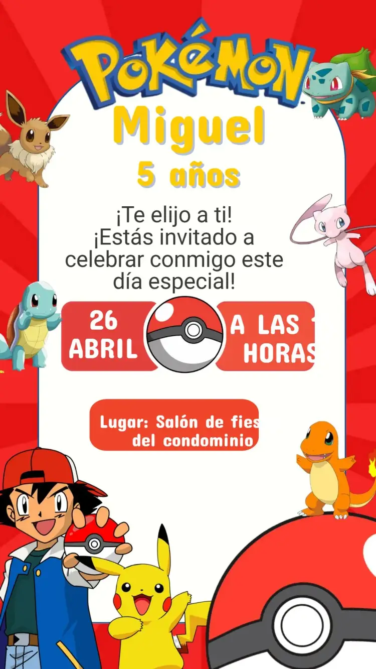 Invitación Cumpleaños Pokémon