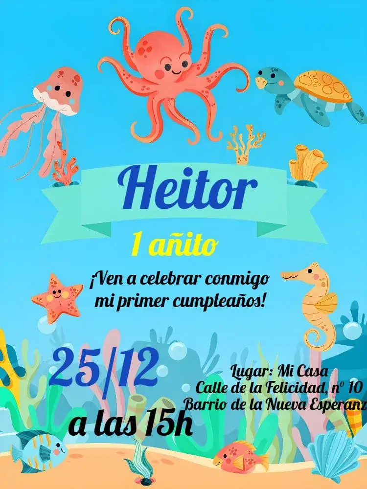 Invitación Fondo Del Mar Estrellita