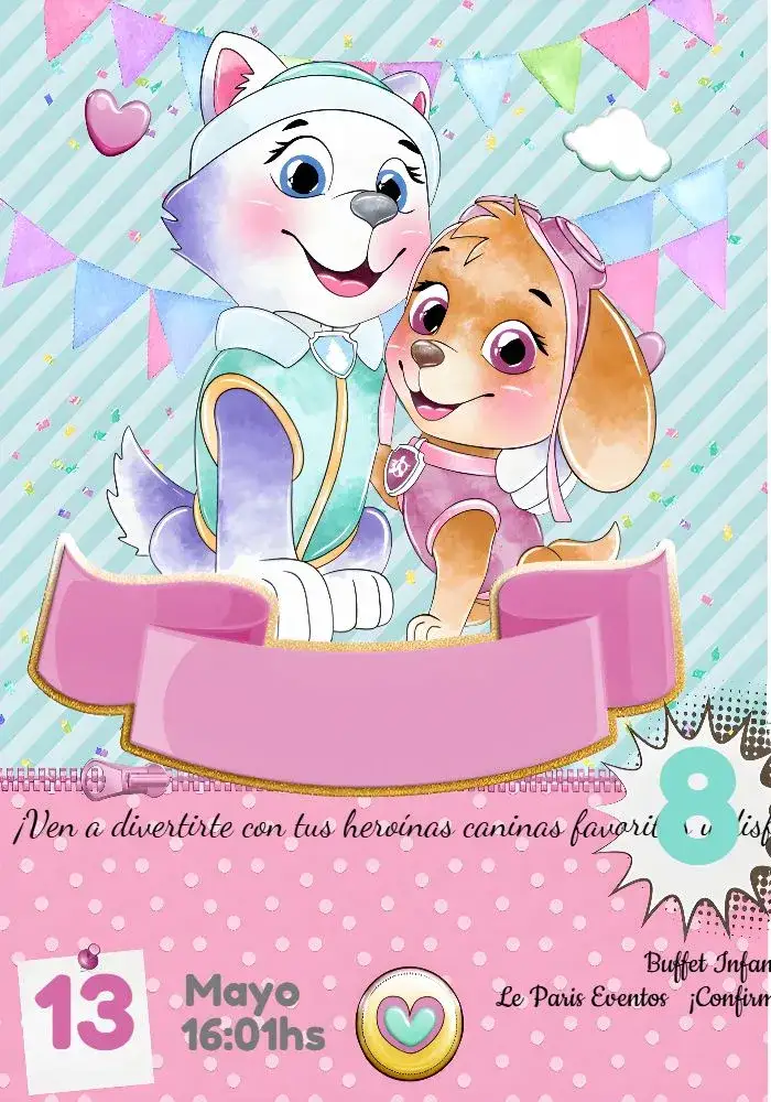Invitación Patrulla Canina Virtual – tema Cumpleaños Infantil colorido, divertido, infantil, temático, moderno