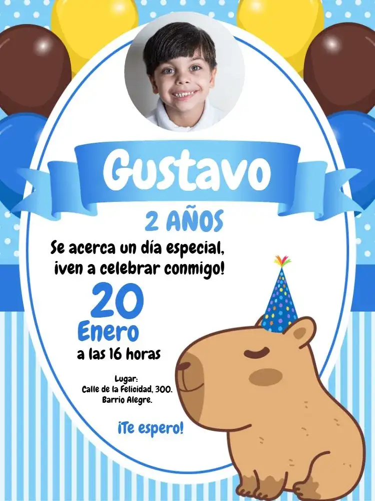 Capibara Azul Niño Con Foto Infantil