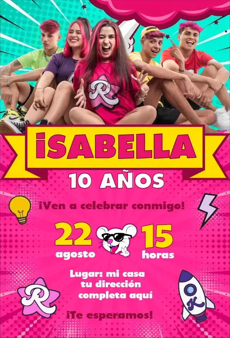 Invitación Invitación Emily Vick 1 – tema Cumpleaños Infantil colorido, lúdico, moderno, temático, jovial, divertido