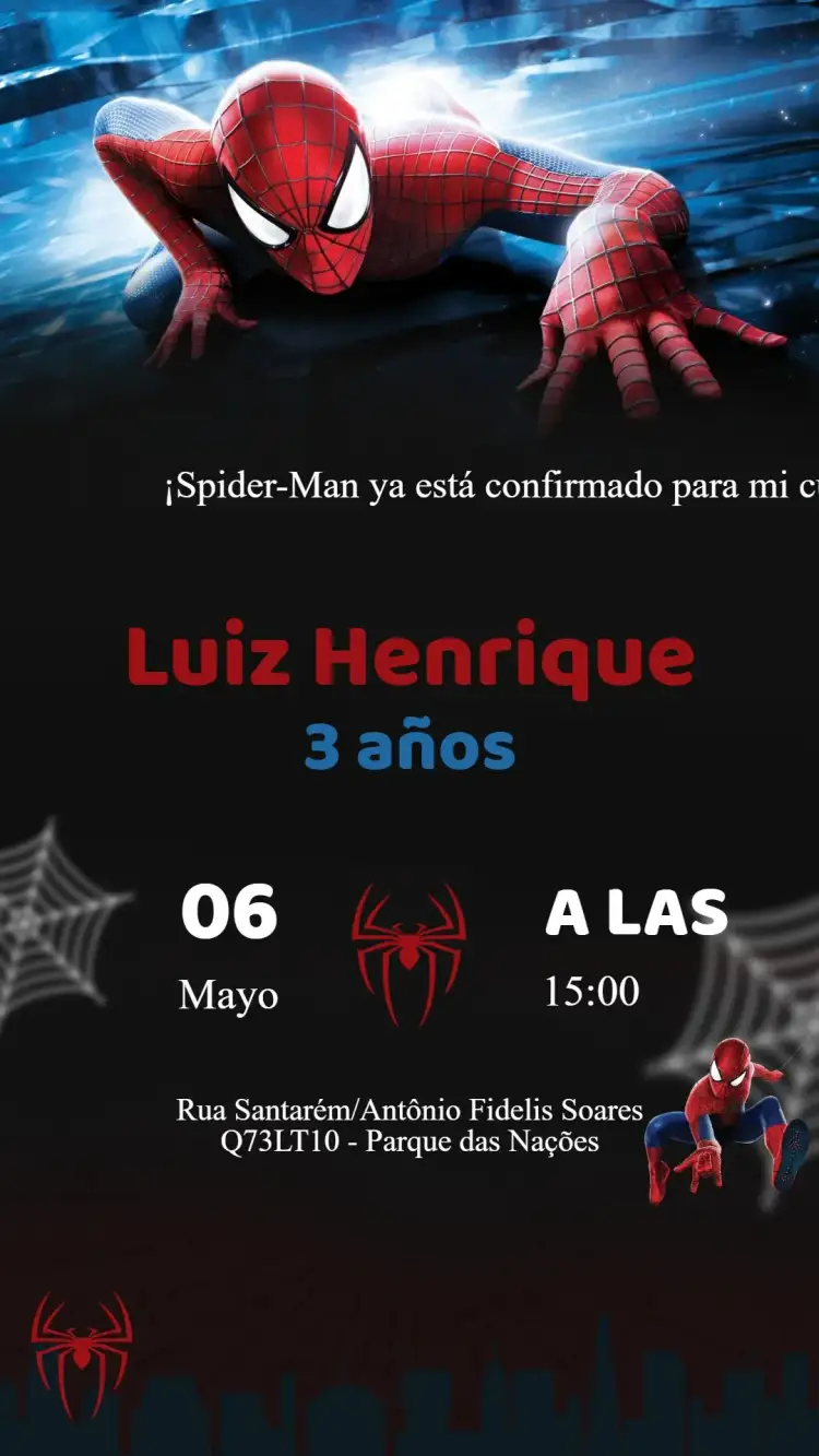 Invitación Invitación Cumpleaños Hombre Araña – tema Cumpleaños Infantil colorido, cómics, aventura, superhéroe, infantil