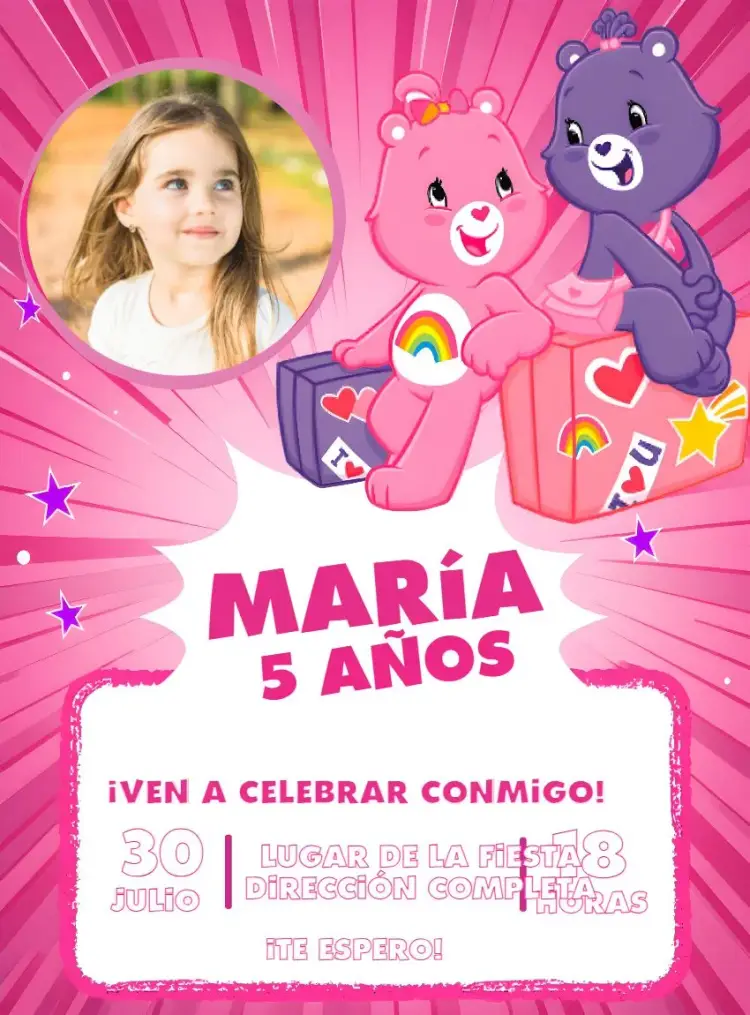 Invitación Os Ositos Cariñosos Con Foto Niña