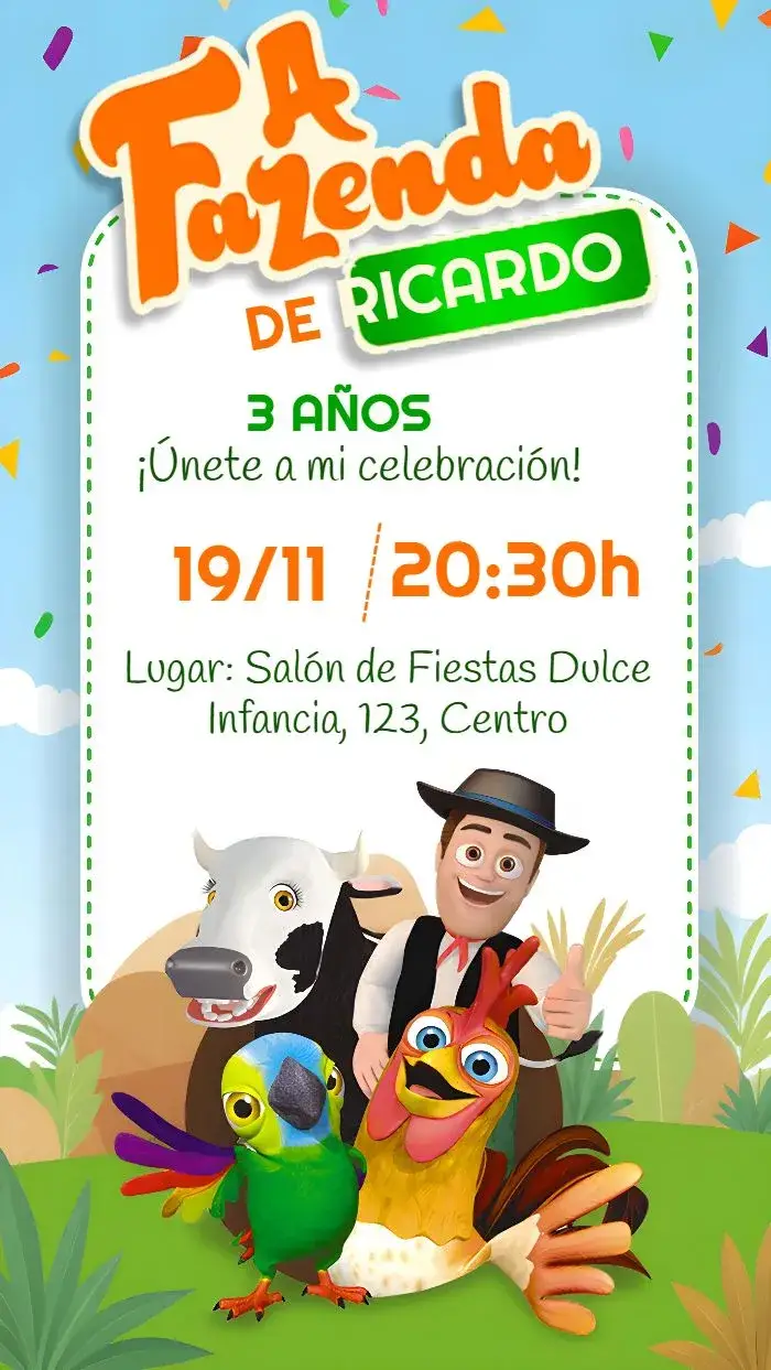 Invitación Granja Do Zenon Infantil editable y personalizable