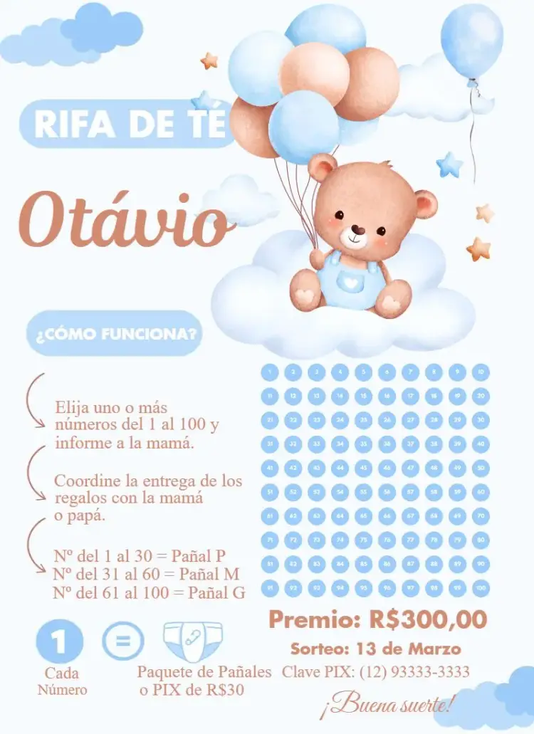 Invitación Oso en las nubes editable y personalizable