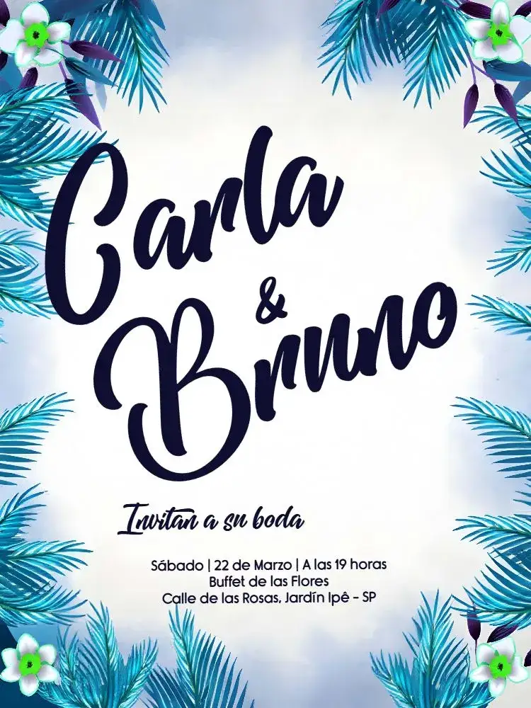 Invitación Boda Tropical Blanca – tema Boda tropical, elegante, moderno, minimalista, veranil