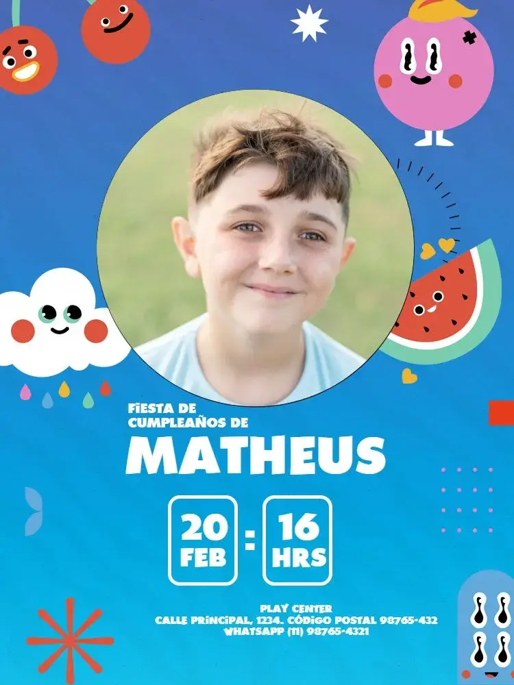 Invitación S De Con Foto Joven Masculino Azul Niño