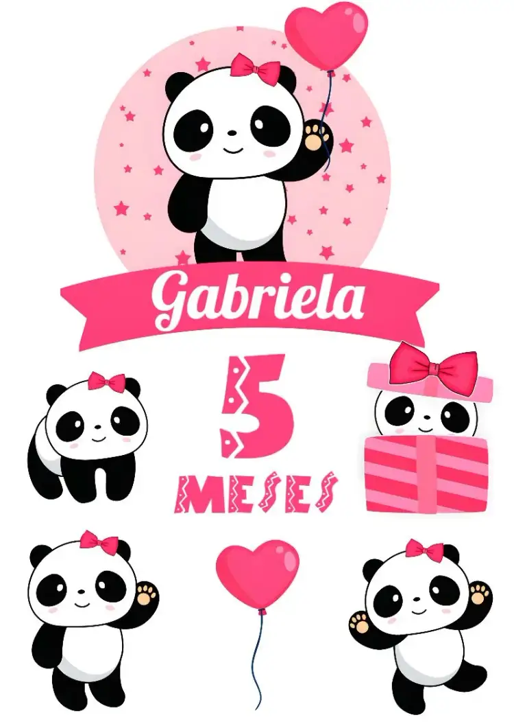 Invitación Topo De Pastel Oso Panda Rosa Pink – tema Topper de torta colorido, infantil, animales, rosa, divertido, lúdico