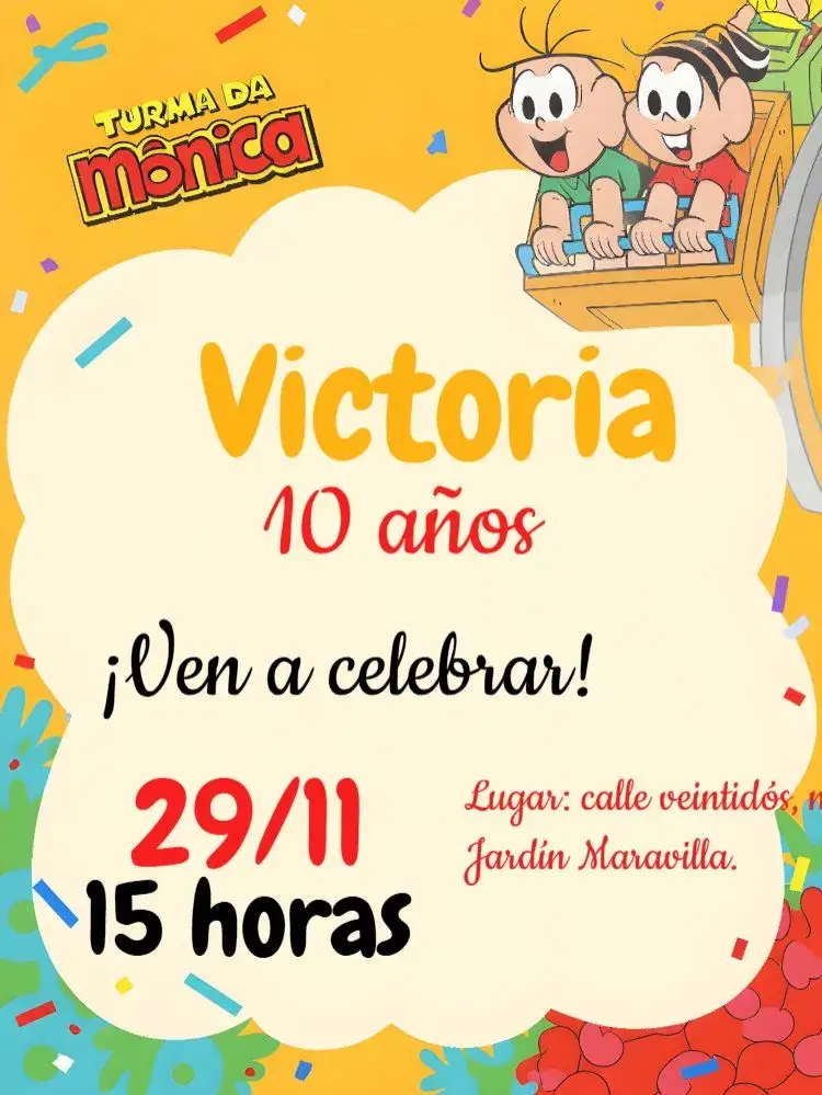 Invitación Turma De La Mónica Rusa editable y personalizable