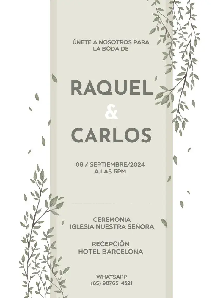 Invitación Boda Botánica / Follaje Blanco Delicado