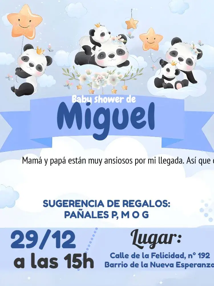 Invitación Baby Shower Panda Blanco
