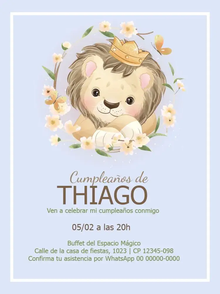 Invitación León Infantil Niño Delicado