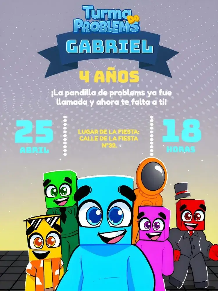 Invitación Turma Do Problems Youtube editable y personalizable
