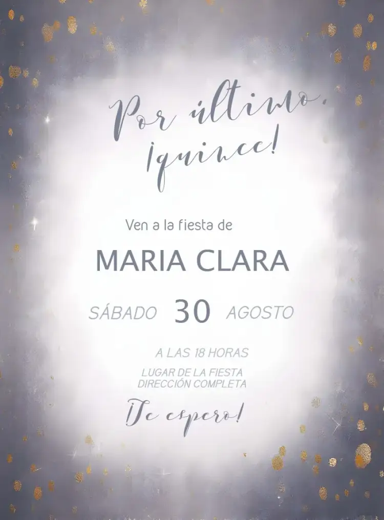 Invitación Por fin Quince Años – tema 15 años brillantina, moderno, elegante, lila, azul, fiesta de quinceañera