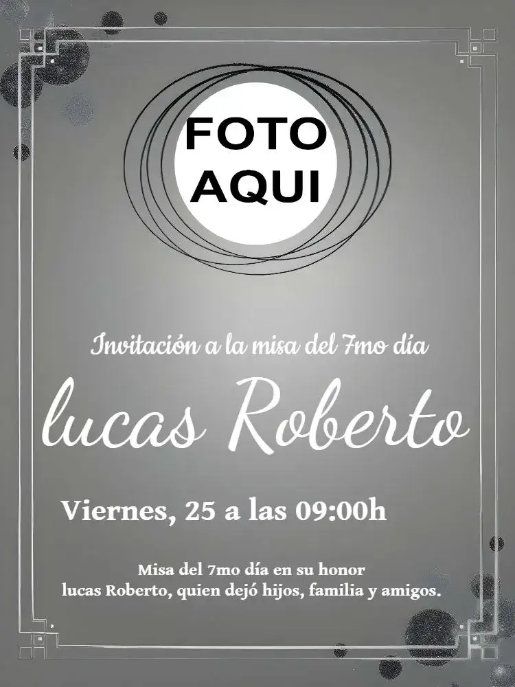 Invitación Misa De 7º Día Con Foto Círculo – tema Fechas Conmemorativas blanco y negro, minimalista, elegante, sutil, acogedor
