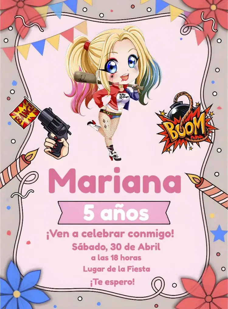 Invitación Alerquina Queen – tema Más buscados colorido, moderno, quadrinhos, vibrante, jovem