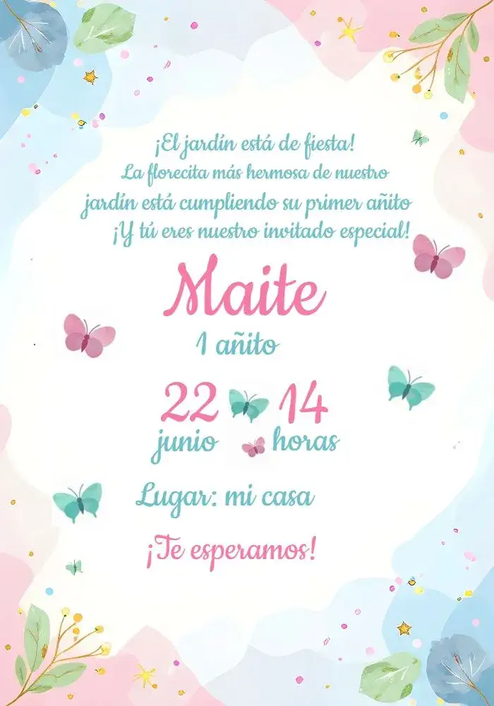 Invitación Jardín Encantado Rosa – tema Más buscados floral, colorido, infantil, romántico, fantasía