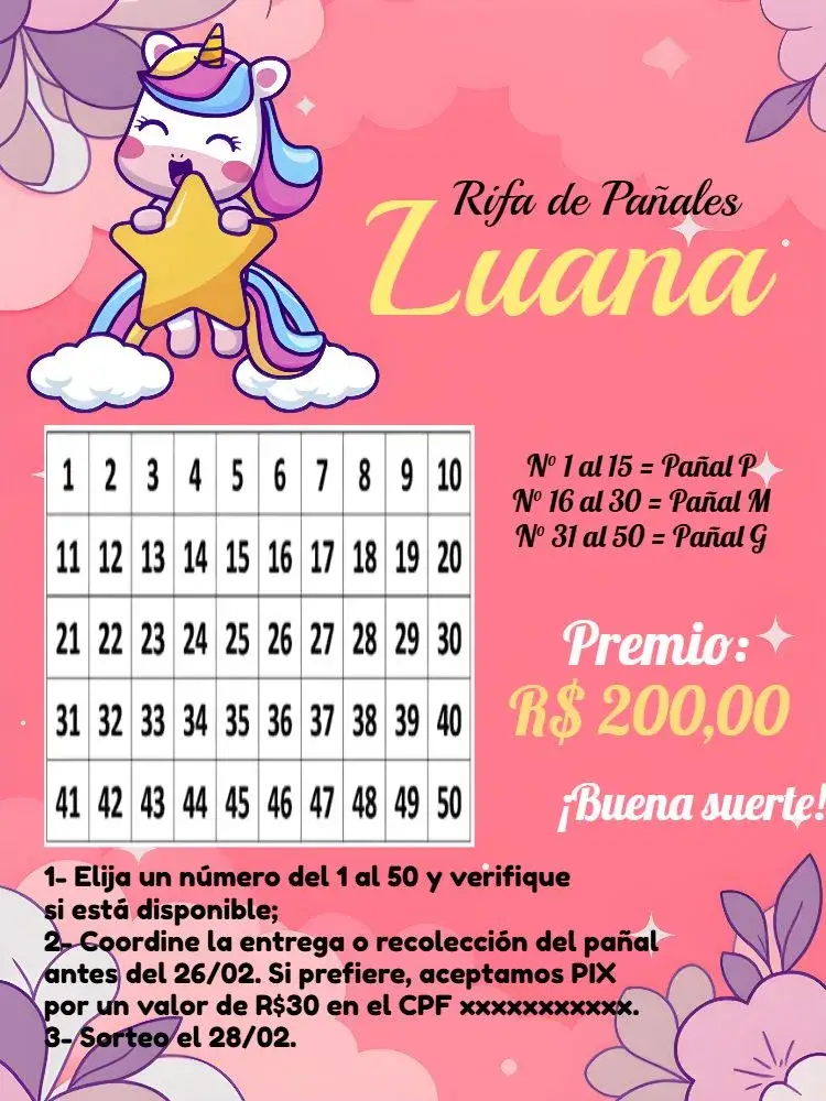 Invitación Té Rifa Unicornio Pañal