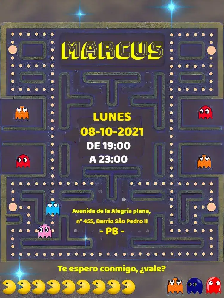 Invitación Pac Man Azul