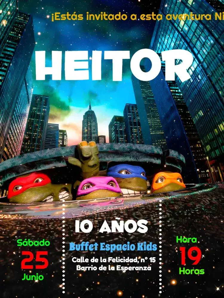 Invitación Tortuga Ninja Roja
