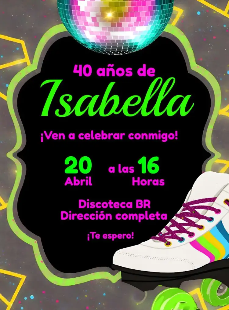 Invitación Discoteca Años 80 Neon – tema 15 años neón, retro, vibrante, colorido, disco, divertido